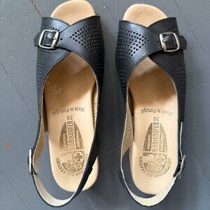 Worishofer Leather cork platform slingback wedges